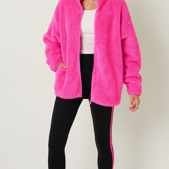 Victoria’s Secret PINK - RARE color Atomic Pink - Teddy Full-Zip Jacket - Picture 3 of 5